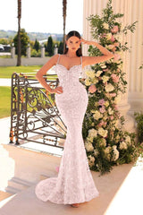 Spaghetti Strap Sleeveless Mermaid Appliques Long Formal Dress With Beadings