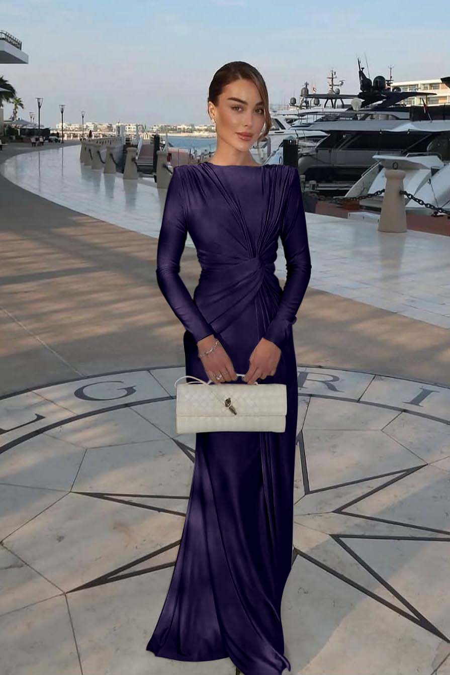 Chic Jewel Long Sleeves Mermaid Long Formal Dress With Pleated