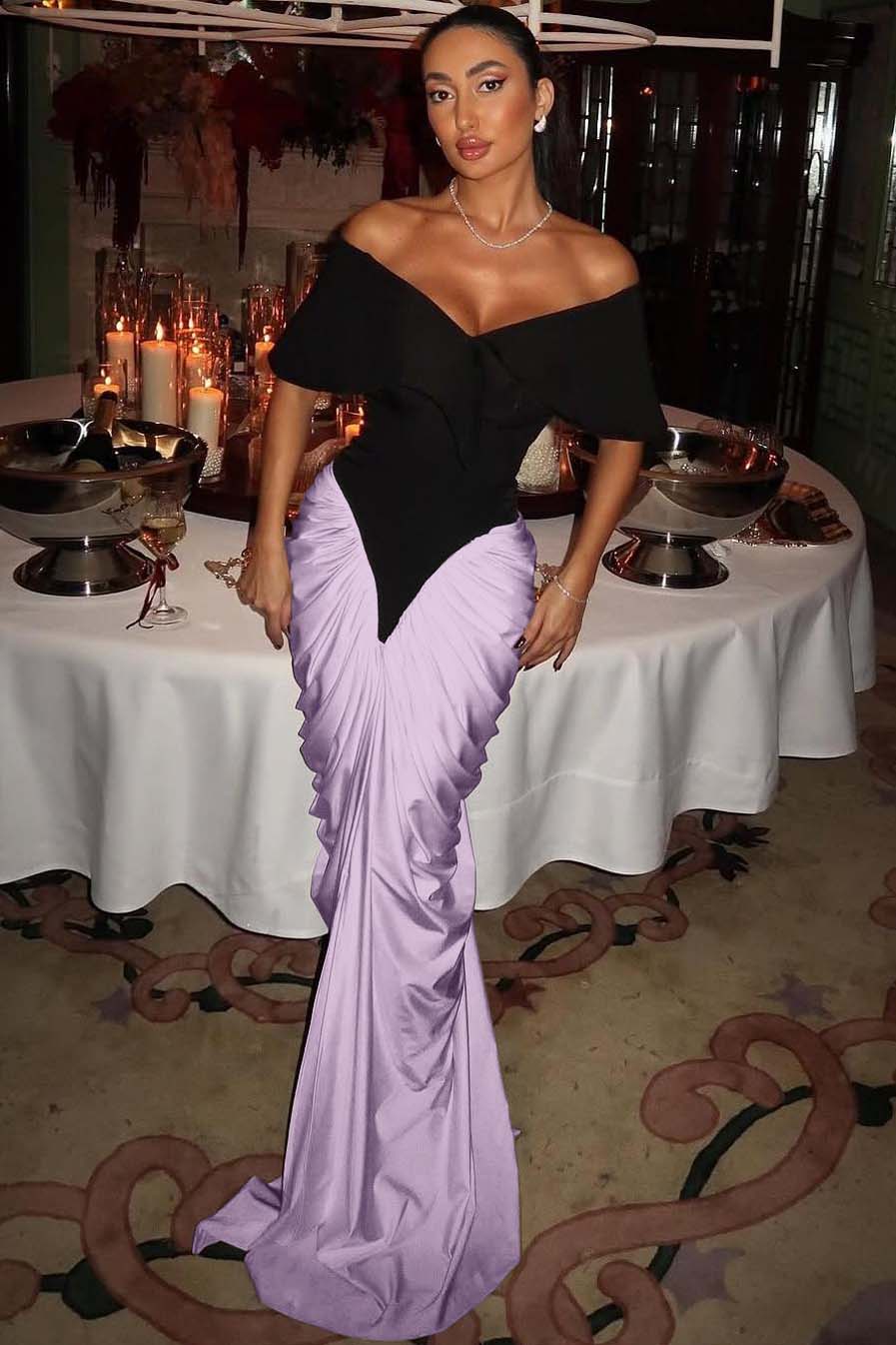 Off the Shoulder Strapless Mermaid Long Formal Dress With Pleated Gloves