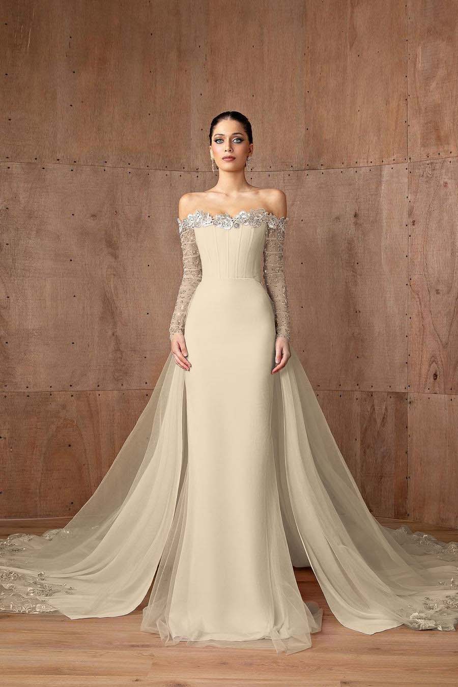 Strapless Long Sleeves Mermaid Long Formal Dress With Appliques