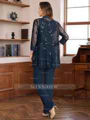 3-Piece Floor-Length Chiffon Pantsuits with Sequins for the Mother of the Bride