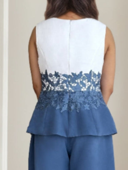 3 Pieces Square-Neck Ankle Length Mother of the Bride Pantsuits with Jacket & Appliques Lace