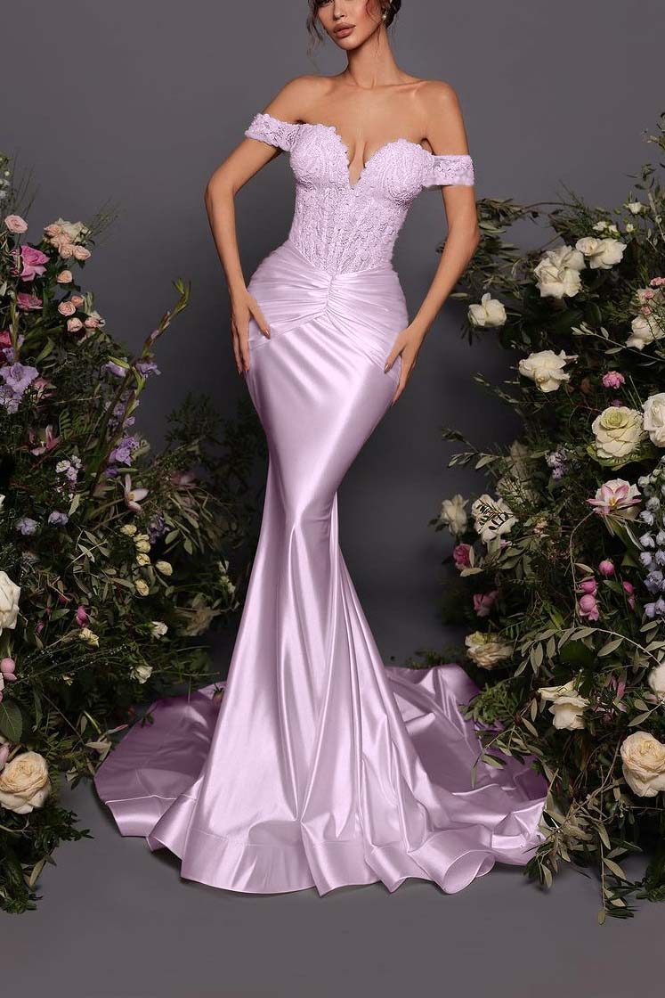 Off The Shoulder Sleeveless Long Mermaid Formal Dress With Pleated