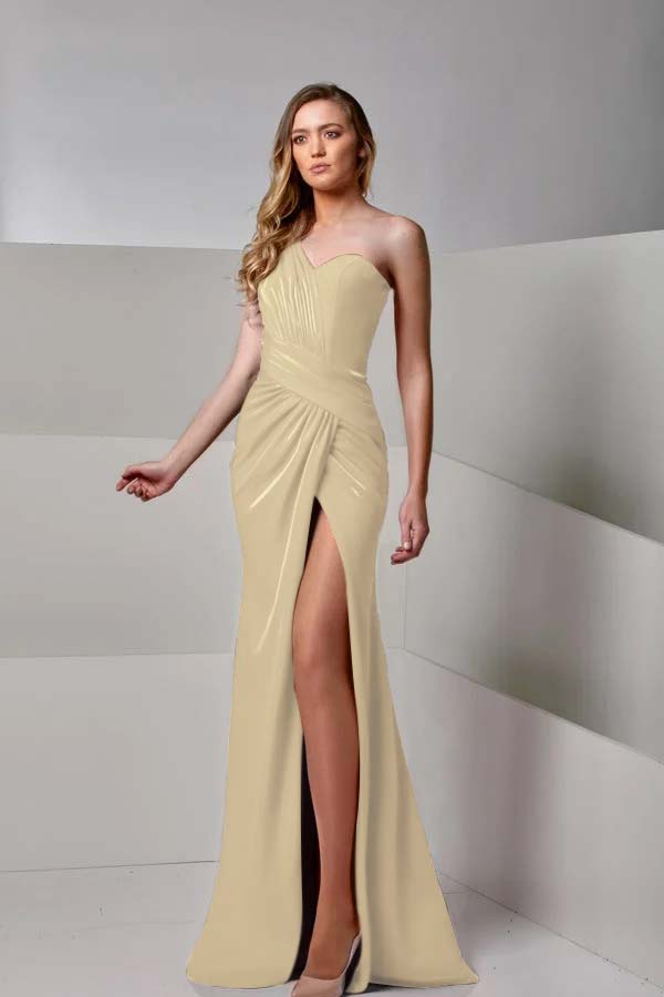 One Shoulder Sleeveless Long Mermaid Split Formal Dress With Pleated