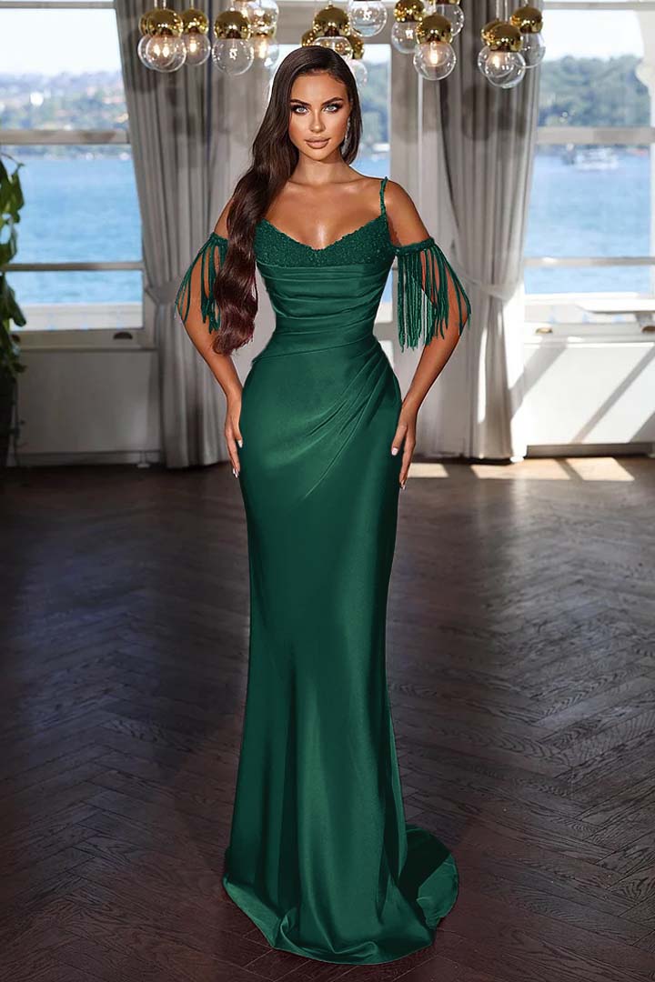 Off the Shoulder Sleeveless Mermaid Long Formal Dress With Tassel
