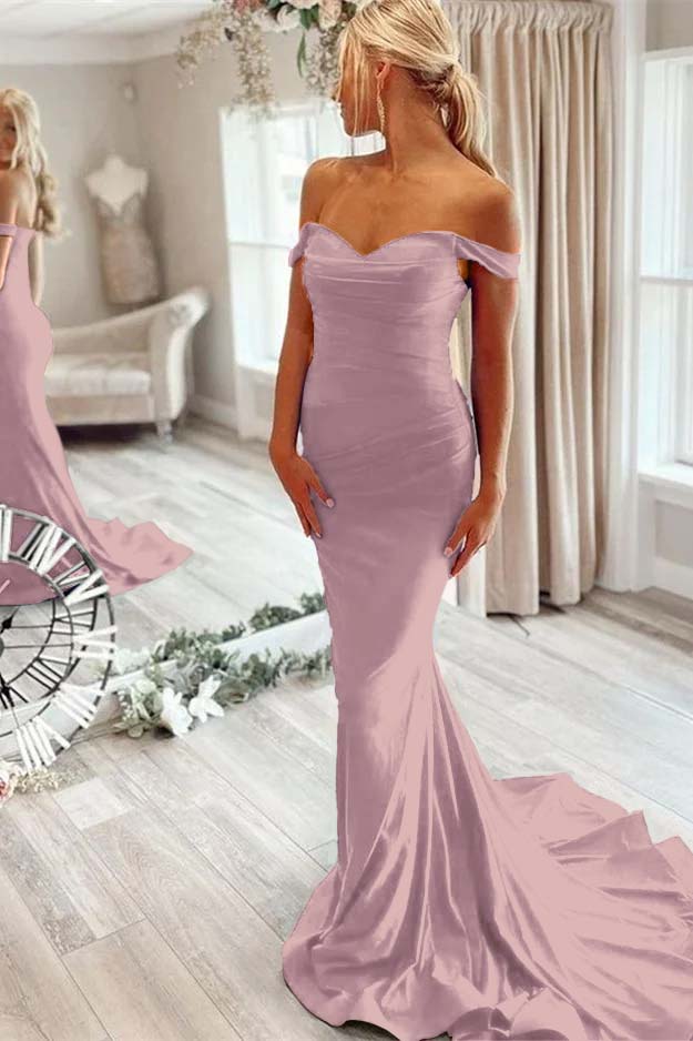 Off the Shoulder Sleeveless Mermaid Long Formal Dress With Pleated