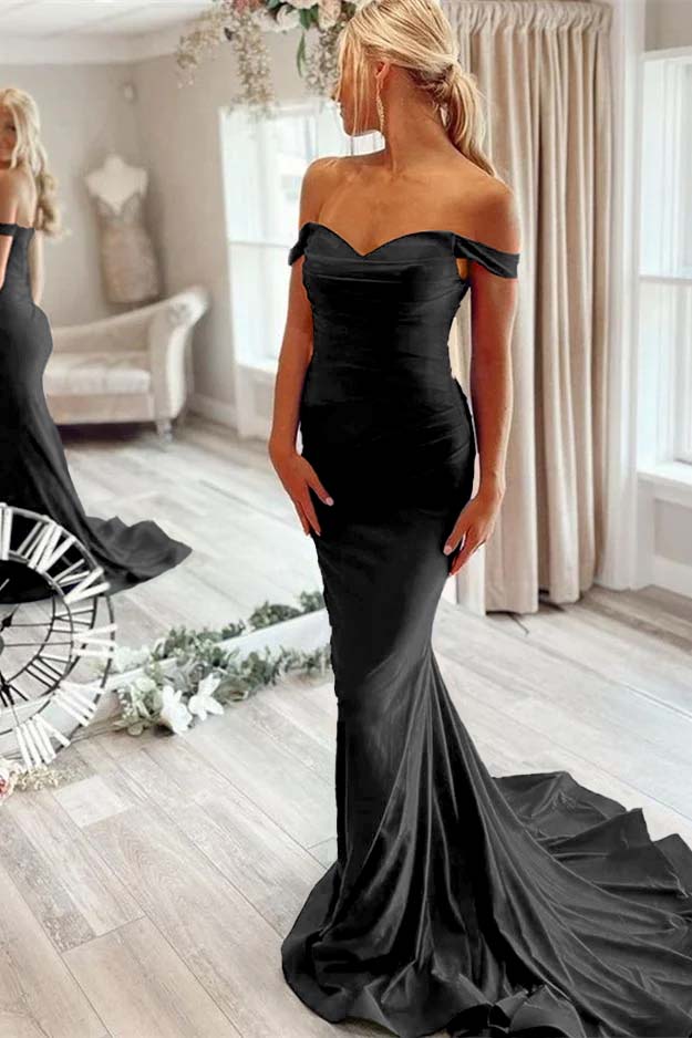 Off the Shoulder Sleeveless Mermaid Long Formal Dress With Pleated