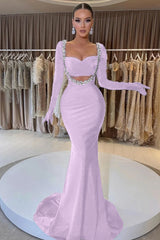 Charming Black Velvet Long Sleeve Beaded Long Mermaid Formal Dress With Gloves