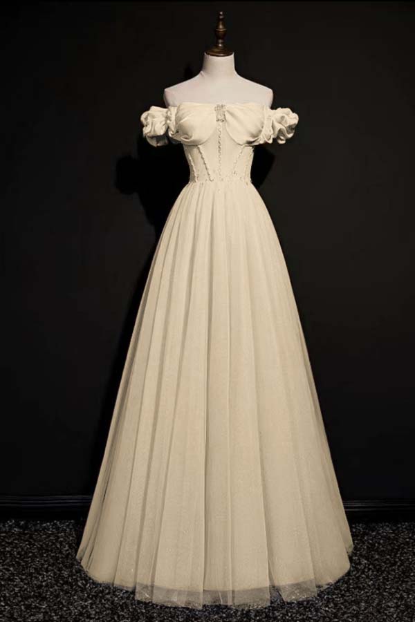 Off the Shoulder Strapless Sleeveless Long Formal Dress With Tulle