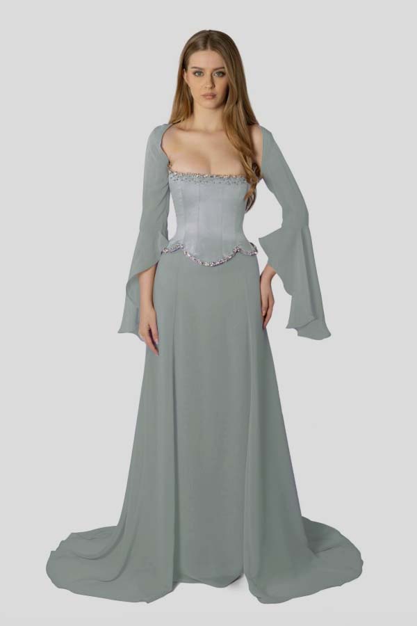 Chiffon Long Sleeves Long Mermaid Formal Dress With Beading Pleated