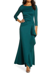 3/4 Sleeve Scoop Neck Ruffled Mother of the Bride Sheath Dress