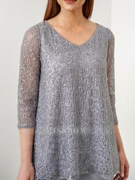 3/4 Sleeve V-Neck Chiffon Mother of the Bride Pantsuit with Sequins