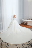 This elegant Bateau Satin,Tulle wedding dress with  could be custom made in plus size for curvy women. Plus size 3/4-Length Sleeves A-line,Ball Gown,Princess bridal gowns are classic yet cheap.