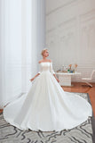 This elegant Bateau Satin,Tulle wedding dress with  could be custom made in plus size for curvy women. Plus size 3/4-Length Sleeves A-line,Ball Gown,Princess bridal gowns are classic yet cheap.