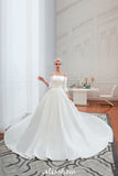 This elegant Bateau Satin,Tulle wedding dress with  could be custom made in plus size for curvy women. Plus size 3/4-Length Sleeves A-line,Ball Gown,Princess bridal gowns are classic yet cheap.