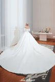 This elegant Bateau Satin,Tulle wedding dress with  could be custom made in plus size for curvy women. Plus size 3/4-Length Sleeves A-line,Ball Gown,Princess bridal gowns are classic yet cheap.