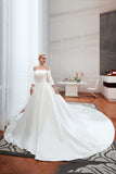 3/4 Sleeves Off-the-Shoulder Ball Gown White Aline Wedding Dress