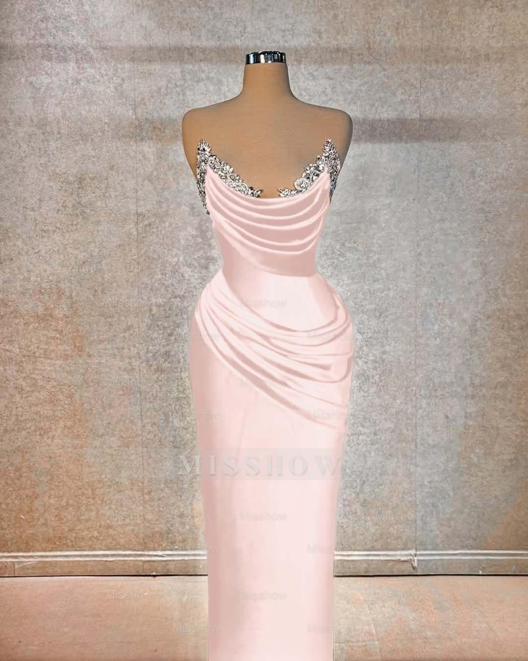 Chic Strapless Sleeveless Long Formal Dress With Beading Pleated