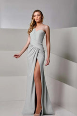 One Shoulder Sleeveless Long Mermaid Split Formal Dress With Pleated