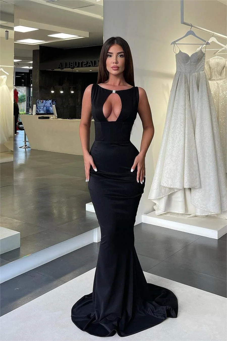 Jewel Neck Sleeveless High Waist Mermaid Formal Dress With Pleated