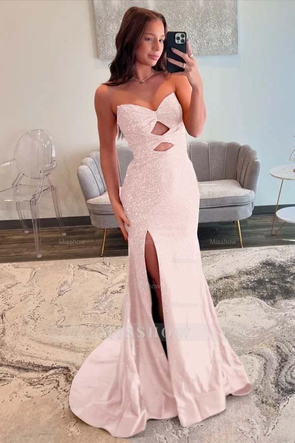 Strapless Sleeveless Mermaid Long Formal Dress With Split Sequins