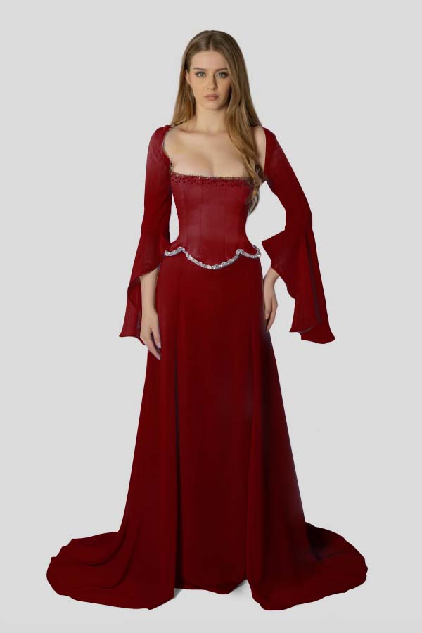 Chiffon Long Sleeves Long Mermaid Formal Dress With Beading Pleated
