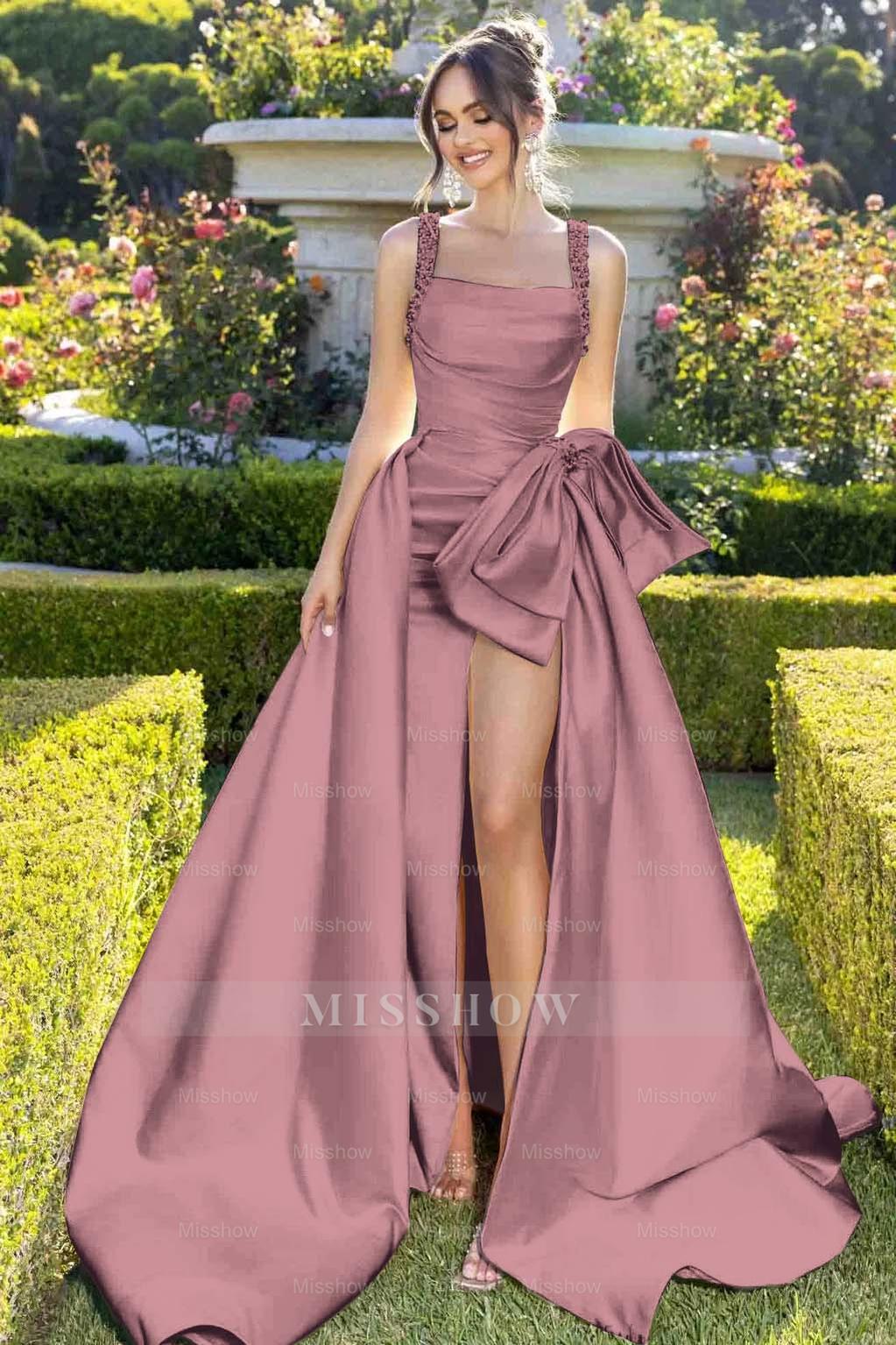 Straps Sleeveless Long Mermaid Split Formal Dress With Beading