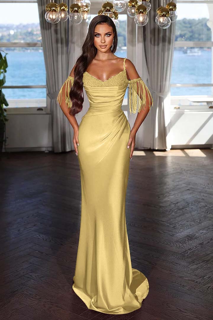Off the Shoulder Sleeveless Mermaid Long Formal Dress With Tassel