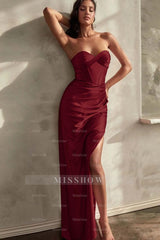 Strapless Sleeveless Long Mermaid Split Formal Dress With Pleated