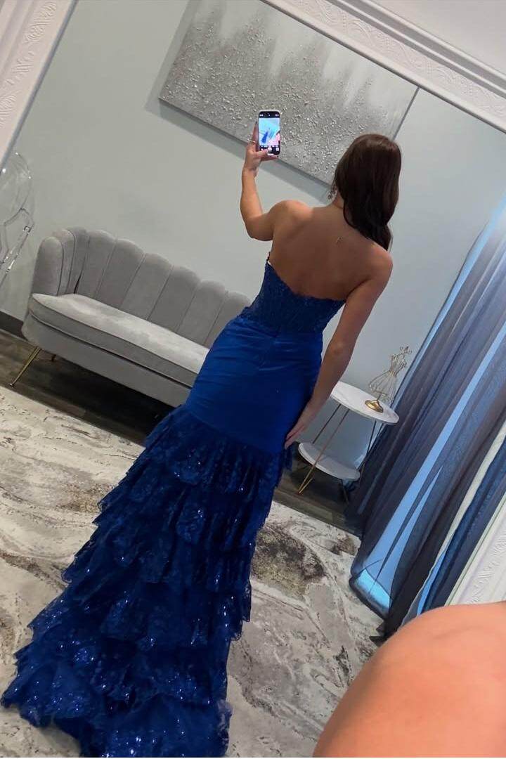 Sleeveless Strapless Long Split Formal Dress With Sequins Pleated