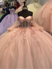 Misshow Exquisite Off-Shoulder Ball Gown with Beaded 3D Floral Appliques Perfect for Quinceanera & Sweet 16 Celebrations