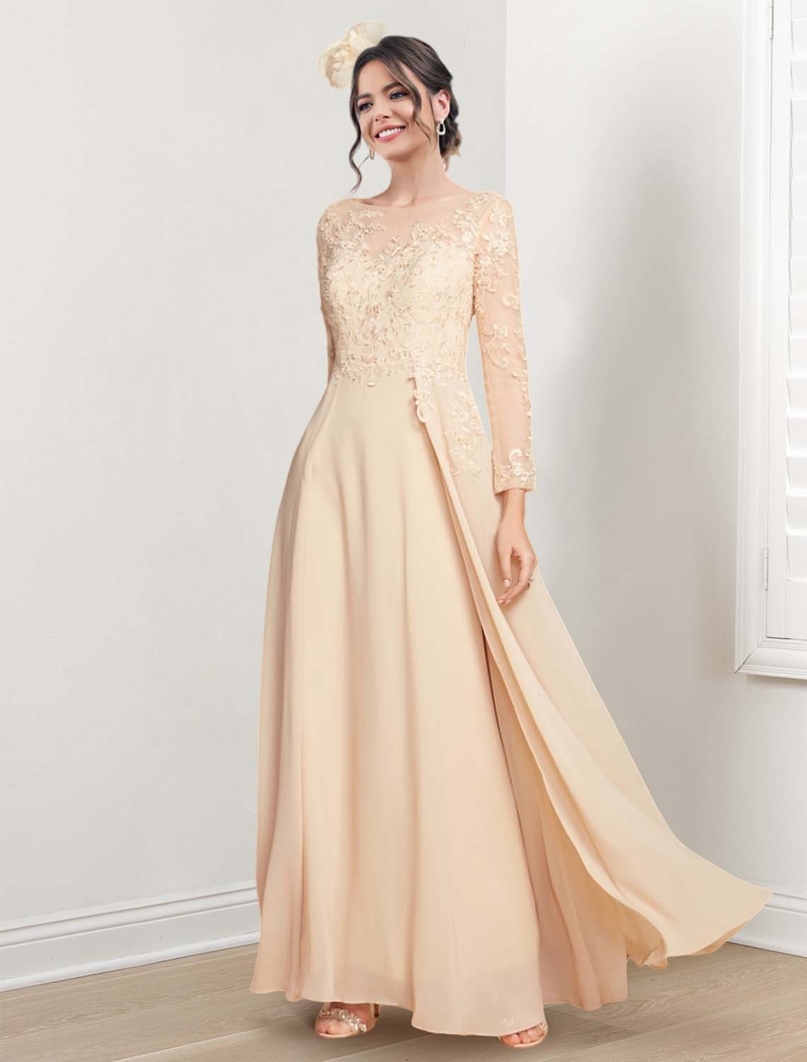 A Line Princess Jewel Neck Mother Of The Bride Dresses
