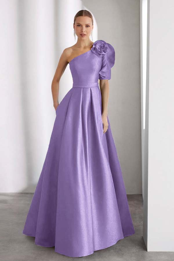 One Shoulder Sleeveless Long A Line Formal Dress With Pockets