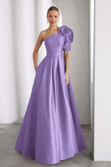 One Shoulder Sleeveless Long A Line Formal Dress With Pockets