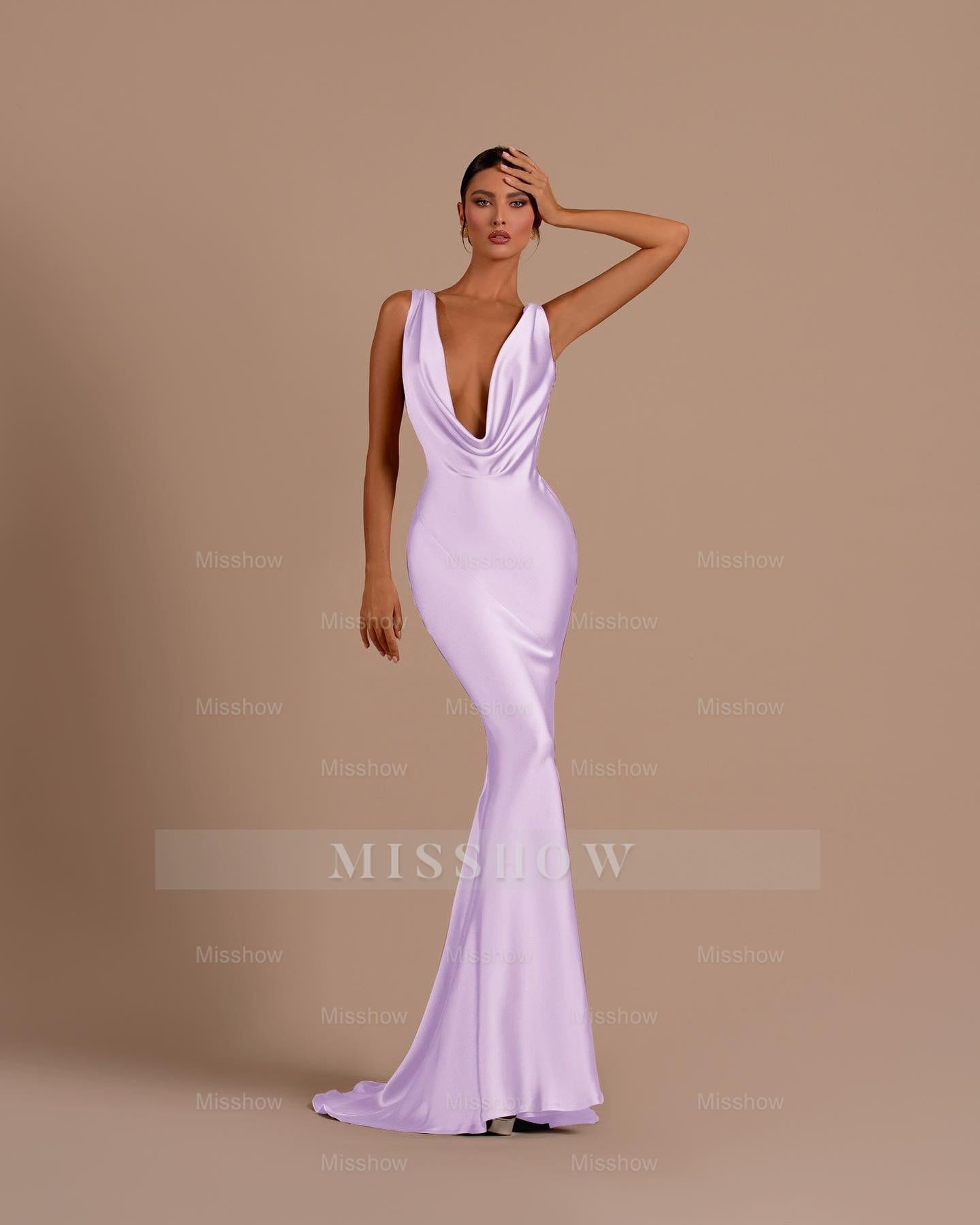Black Deep V Neck Sleeveless Mermaid Long Formal Dress With Pleated