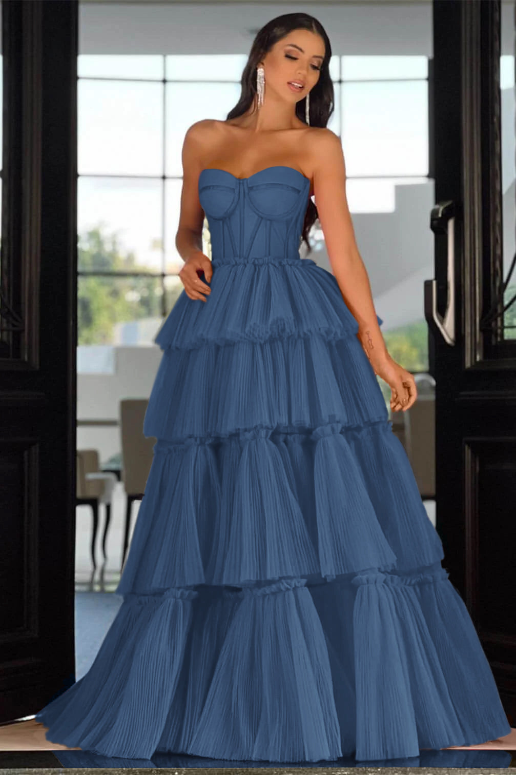 Elegant Sweetheart Strapless Formal Dress Long Sleeveless Layers Hot Pink