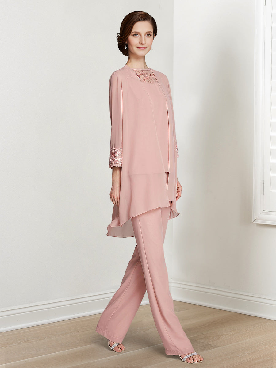 Chiffon Square Neck Long Sleeves Floor Length Mother Of The Bride Pantsuits With Jacket