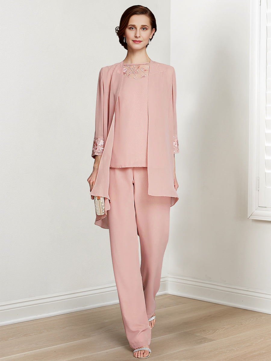 Chiffon Square Neck Long Sleeves Floor Length Mother Of The Bride Pantsuits With Jacket