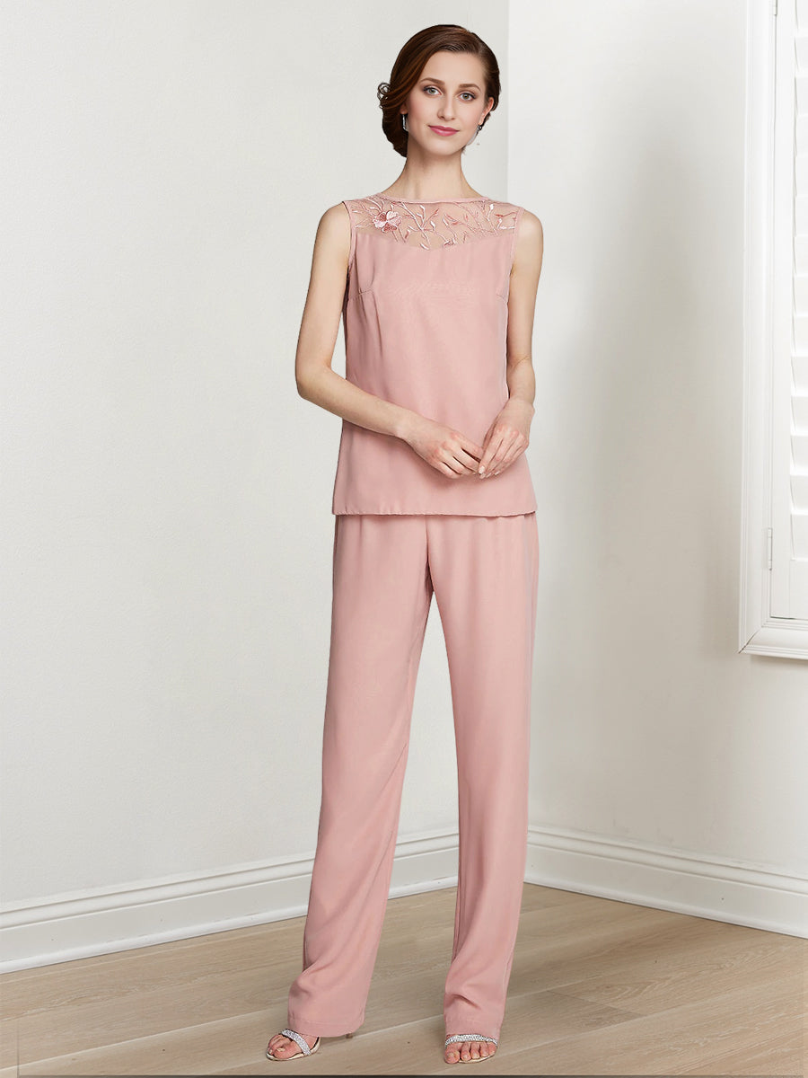 Chiffon Square Neck Long Sleeves Floor Length Mother Of The Bride Pantsuits With Jacket