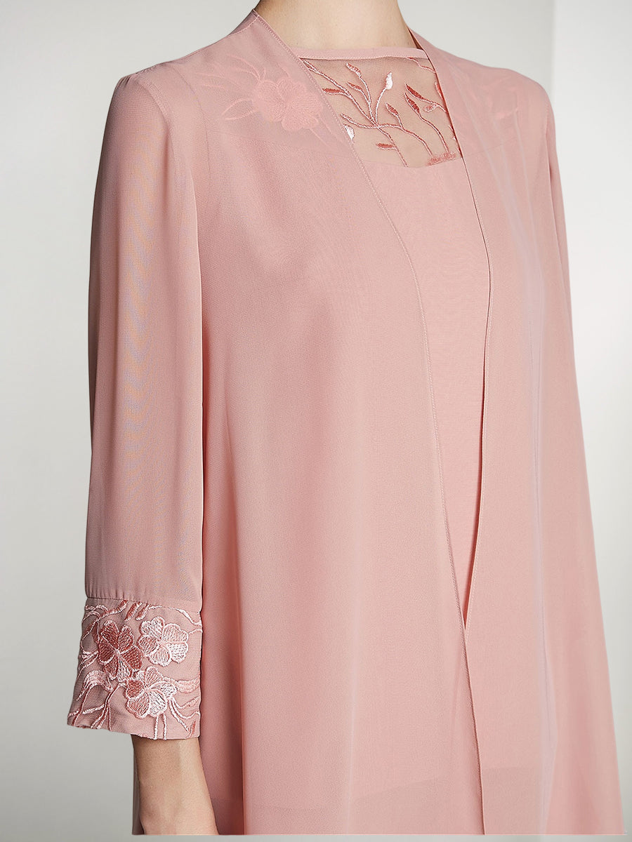 Chiffon Square Neck Long Sleeves Floor Length Mother Of The Bride Pantsuits With Jacket