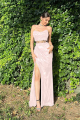 Strapless Sleeveless Long Mermaid Formal Dress With Pleated Split