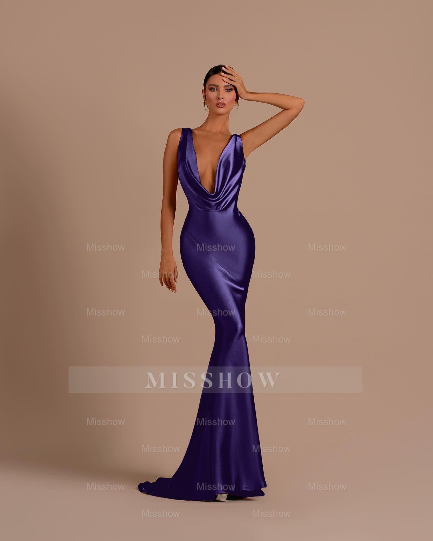 Black Deep V Neck Sleeveless Mermaid Long Formal Dress With Pleated