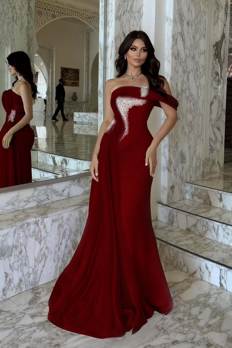 One Shoulder Sleeveless Long Mermaid Formal Dress With Beading