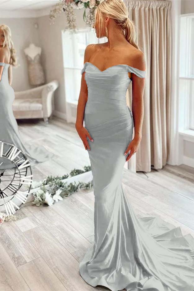 Off the Shoulder Sleeveless Mermaid Long Formal Dress With Pleated