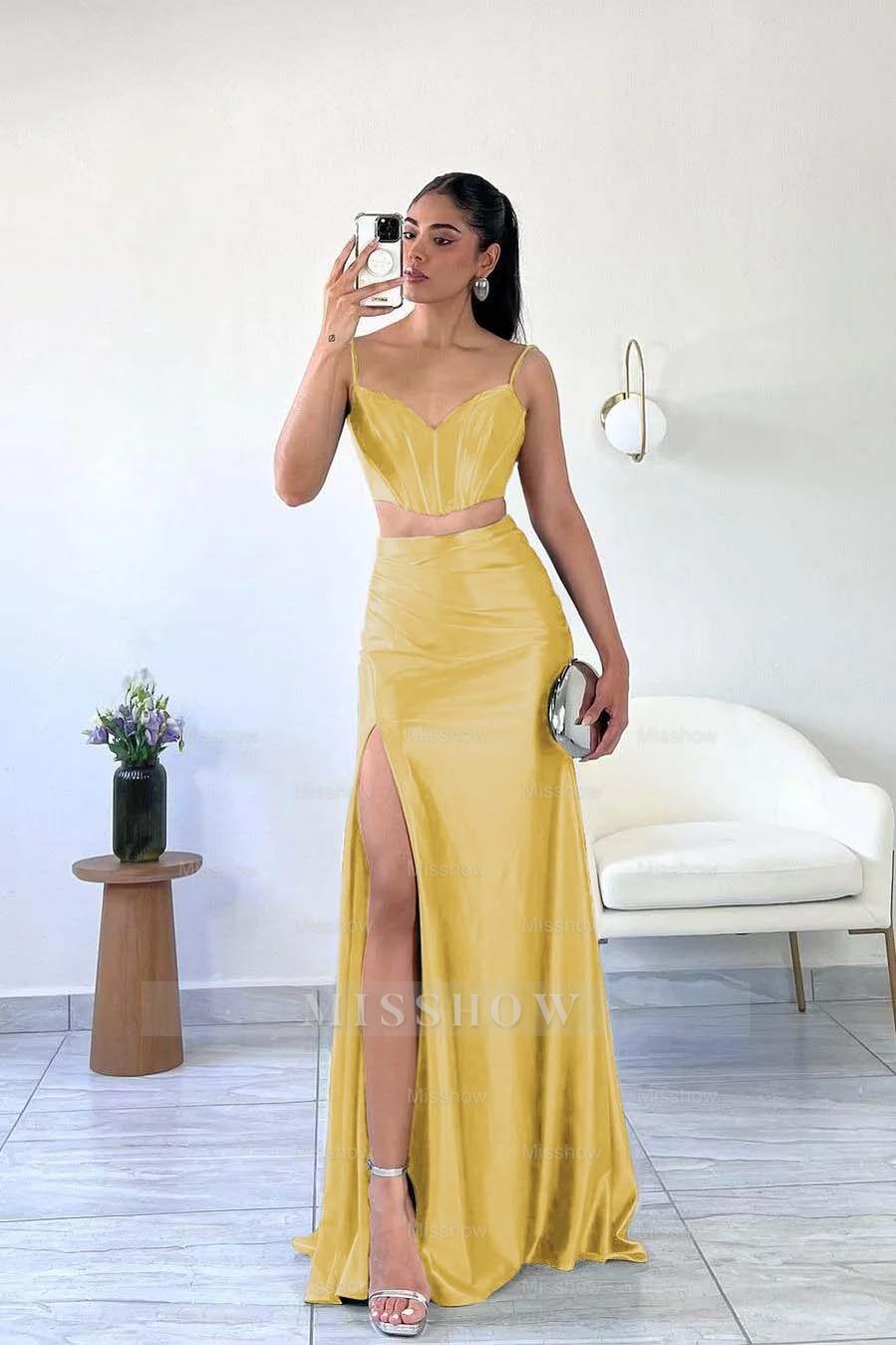 Spaghetti Strap Sleeveless Mermaid Long Formal Dress With Split