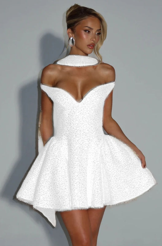 Off the Shoulder Sleeveless Short A Line Formal Dress With Sequin