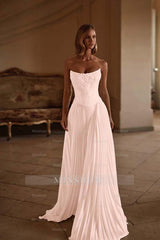 Strapless Sleeveless Long Formal Dress With Appliques Pleated