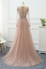 V Neck Long Sleeves Formal Dress Tulle Ruffles With Beading Appliques
