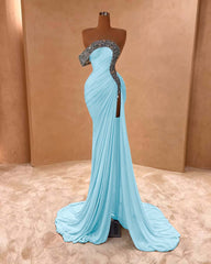 One Shoulder Sleeveless Long Split Formal Dress With Pleated Sequins