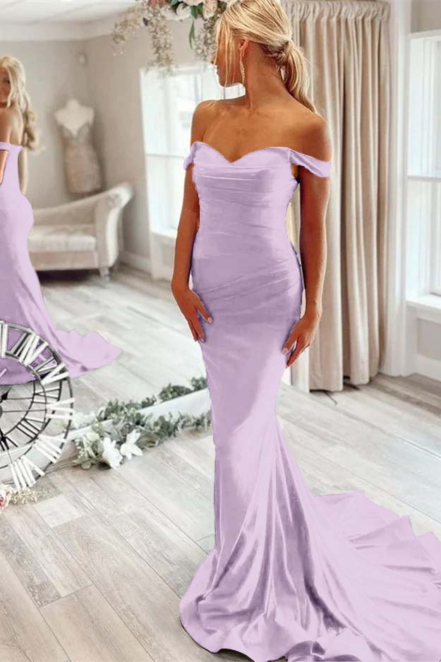 Off the Shoulder Sleeveless Mermaid Long Formal Dress With Pleated